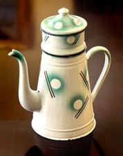Cool French Enamelware Coffee Pot Deco Pattern Near Mint picture