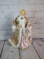 Vintage Christmas Angel tree topper Porcelain Head pink & gold faux fur 11