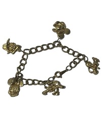 Disney 7 Seven Dwarfs Gold Tone Metal Charm Bracelet 6.5