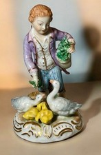 Vintage Dresden Potschappel Porcelain Figure Boy Feeding Ducks Geese 5