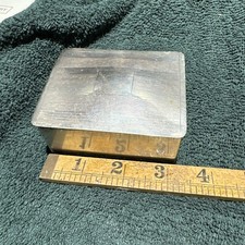 Old Brass Handcrafted Inlay Engraved Small Jewellery Box Faux Wood Lining. picture