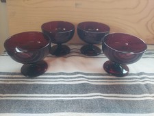 Vtg Anchor Hocking Royal Ruby Red Footed Sherbet Cup Bowl 4 Pc Depression Glass picture