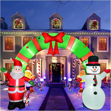 12 Ft Lighted Christmas Inflatable Archway, Inflatable Santa Claus and Snowman A picture