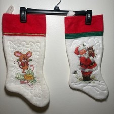 Two Vintage Embossed Felt Christmas Stockings Giordano and Rennoc Holiday picture