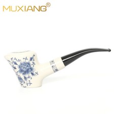 MUXIANG Ceramic Tobacco Pipe 9mm Poker Smoking Pipe Acrylic Bent Stem Clay Pipe picture