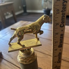 VTG 1960 Heavy Gold Metal Hunting Dog Statue  On Base picture