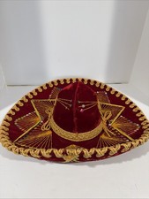 Gorgeous Pigalle XXXXX Mariachi Sombrero Red Velvet Gold Trim Mexican 19” Hat. picture