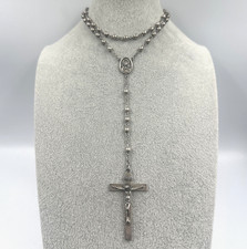 Vtg Rosary Large 24” + 6.5” Drop All Sterling Silver Sacred Heart Medal 24.3g picture