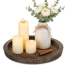 Distressed Round Wooden Candle Tray Holder for Living Room Decor picture