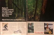 1977 Canadian Club Whisky PRINT AD Bluff Creek California Bigfoot Case VTG 1970s picture