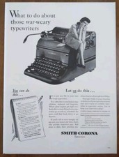 1943 War Weary Smith Corona Typewriter Print Ad WW2 Era Advertisement  picture