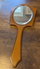 Art Deco Vintage Amber Celluloid Bakelit Beveled Glass Hand Vanity Mirror c1920s picture