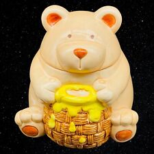 Vintage Russ Berrie & Co Ceramic Bear with Honey Pot Cookie Jar Canister 9”T 8”W picture