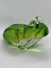 Rare Crystal Glass Green Frog Paperweight  Figurine Heavy 3+ Lbs Art Decor 25 picture