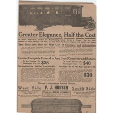 Vintage P.J. Hursen Chicago Funeral Auto-Car Newspaper Ad Illustration Ephemera picture