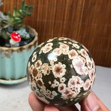 61mm Natural Green Plum Blossom Jade sphere ball Crystal specimens 310g A6234 picture