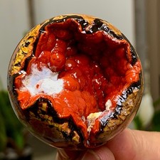 136G Natural Volcanic Red Agate QUARTZ Sphere Crystal Ball Healing picture