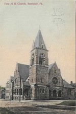Scottsdale Pennsylvania First M. E. Church PA Postcard 1908 FLAG CANCEL 1 picture