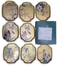 Vtg Elite Trays Made in England Bird & Floral Design 8 Metal Trays ..., picture