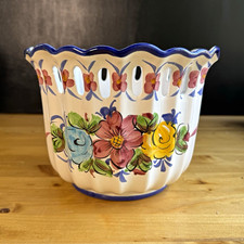 Vintage Vestal Alcobaca Portugal Hand Painted Ceramic Reticulated Planter 9403 picture