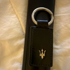 Maserati Trident Logo Black Leather Keychain Key Ring Fob picture