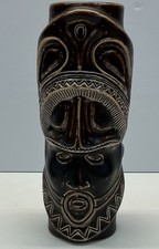 Trader Vic’s Notu Tiki Mug Gloss Brown Papua Guinea Mask Logo 16oz picture