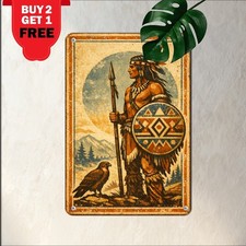Tribal Eagle Warrior Metal Sign Rustic Southwestern Cabin Wall Tin Plaque picture