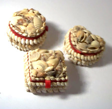3 VTG SEASHELL ENCRUSTED TRINKET JEWELRY BOXES RED FELT LINING HINGED  picture