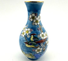 Japanese Porcelain Blue Prunus Flower Vase 5 in Handmade Japan picture