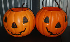 Vintage AJ Renzi Halloween Blow Mold Jack-o-Lantern Trick or Treat Pail - 2 Lot picture