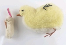 Vintage Cotton Spun Chick And Bunny Rabbit w/Carrot, Paper Ears Japan Easter picture