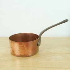 Antique Copper Pot with Handle Saucepan Handmade Rustic Primitive Patina 1lb12oz picture