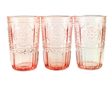 3 Bormioli Rocco Tumbler Drink Glasses Romantic Pink Farmhouse Italy 5.5