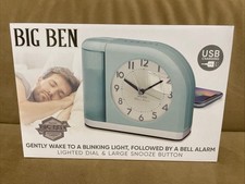 NIB - Big Ben Retro MOON BEAM ALARM CLOCK Baby Blue Color picture