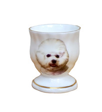 Sheltonian English Bone China Bichon Frise Gold Rim Egg Cup Collectible picture