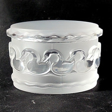 LALIQUE CANARDS POWDER BOX w LID, Frosted Lead Crystal, Ducks, 3 1/4