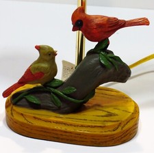 Red Cardinal Birds Table Lamp Fisher Wildlife Carvings Vintage Home Decor Accent picture