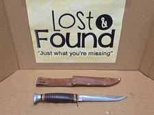 Vintage Ka-Bar 1236 USA Fixed Blade Hunting Knife Stacked Leather Handle *PICS  picture
