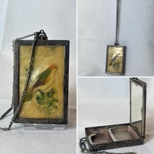 JM Fisher Co Compact Wristlet Mirrored Powder Makeup Real Pressed Feathers picture