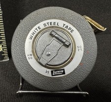 Vintage Lufkin HW50 50 Ft White Steel Tape Measure Hand Crank Made USA  picture