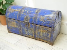 Vintage Wooden Half Round Storage Box Original Old Hand Crafted Rustic Blue picture