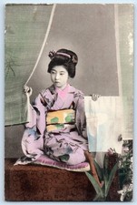 c1910's Japanese Geisha Kimono Holding Paper Japan Antique Unposted Postcard picture