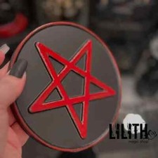 Black Magic Spirit Spells Satan Pentagram Red Star Wooden Altar Pentacle picture