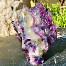 2.49LB Natural fluorite skull quartz hand carved crystal skull healing picture