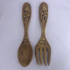 Arnels Mushroom Fork and Spoon Wall Hanging Carved Ceramic decor Sears 17” VTG picture