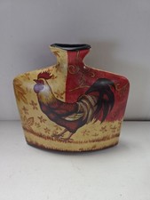 Vintage Tuscany Style Ceramic Rooster Vase Flat Pillow Shape Farmhouse Decor picture