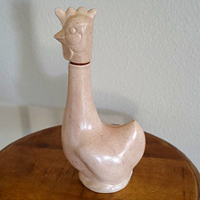 Vintage 1970s Speckled Stoneware Rooster Decanter Cruet Bottle signed 