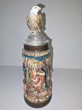 Zoller Born Signed Handpainted German Stein Deutschland Eagle Pewter wild life picture