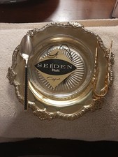 Vintage SEIDEN BRASS Gold Serving dish and tray with Spoon and Tongs picture