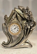 Vintage Silver Plated Floral Desk Clock Art Nouveau Style Quartz Japan Movt picture